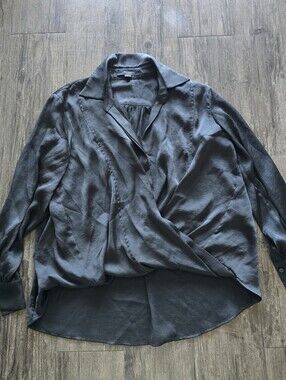 AllSaints Black Twist Front Long Sleeve Satin Blouse Size Small